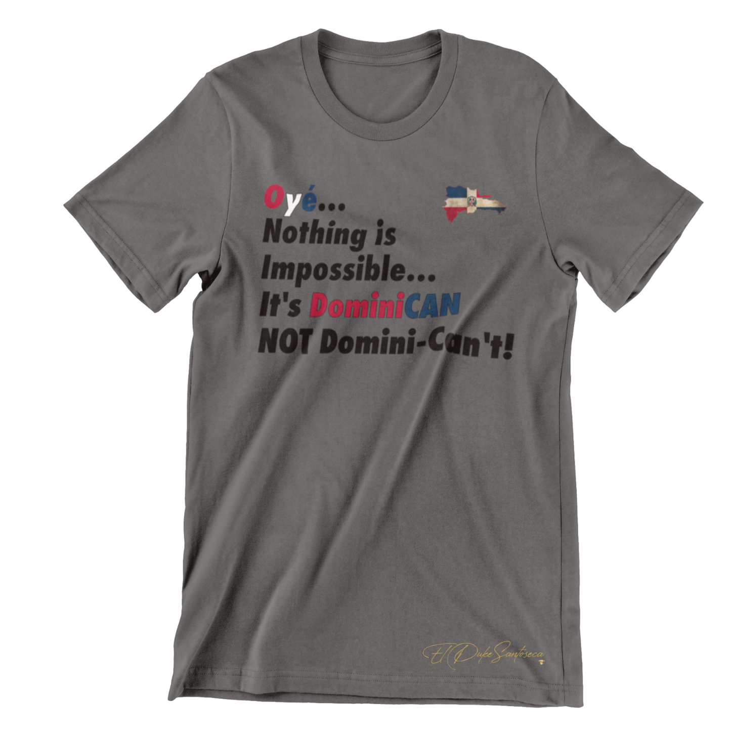 Graphic T-Shirt, gray t-shirt with Dominican quote